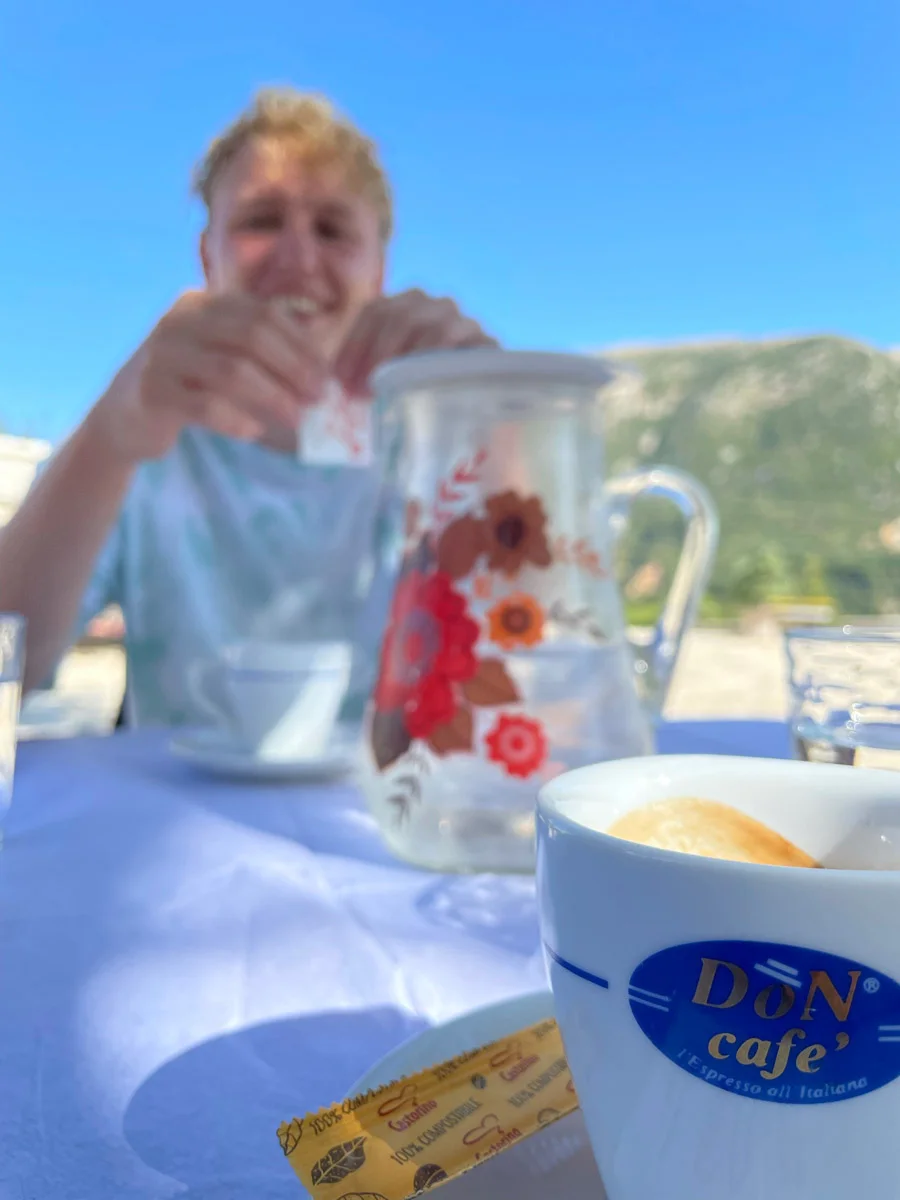 Mediterranean breakfast in Albania with Raki