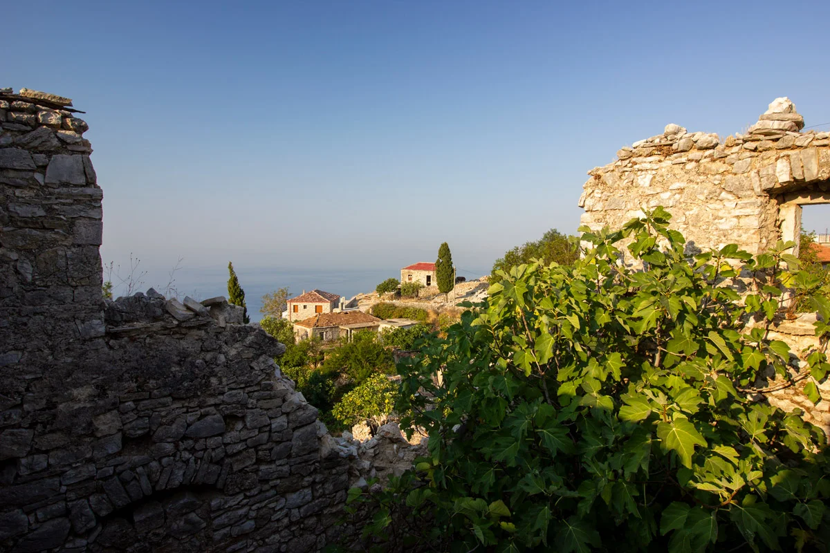 View through an old house onto the Mediterranean Sea